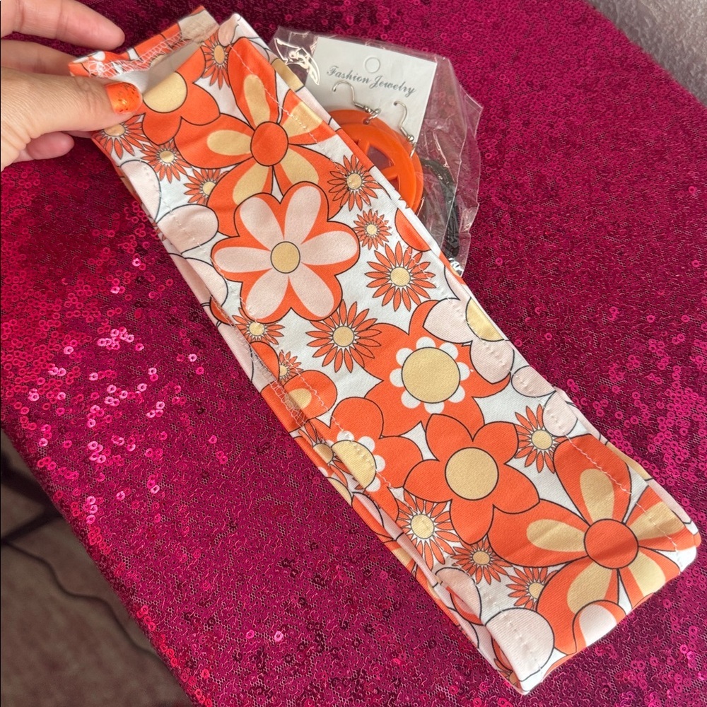 2/for $20 🪩 70s Bell Bottoms, Orange Floral Pants, Hippie, Retro, cosplay - Picture 12 of 13